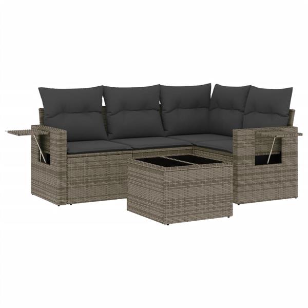 Grote foto vidaxl 5 delige loungeset met kussens poly rattan grijs tuin en terras tuinmeubelen