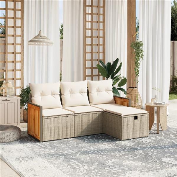 Grote foto vidaxl 4 delige loungeset met kussens poly rattan beige tuin en terras tuinmeubelen