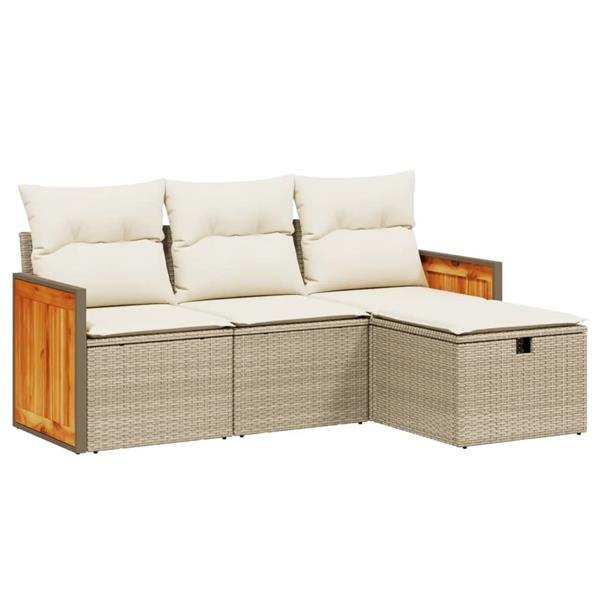 Grote foto vidaxl 4 delige loungeset met kussens poly rattan beige tuin en terras tuinmeubelen