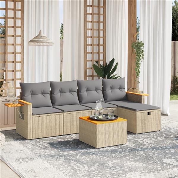 Grote foto vidaxl 6 delige loungeset met kussens poly rattan gemengd beige tuin en terras tuinmeubelen