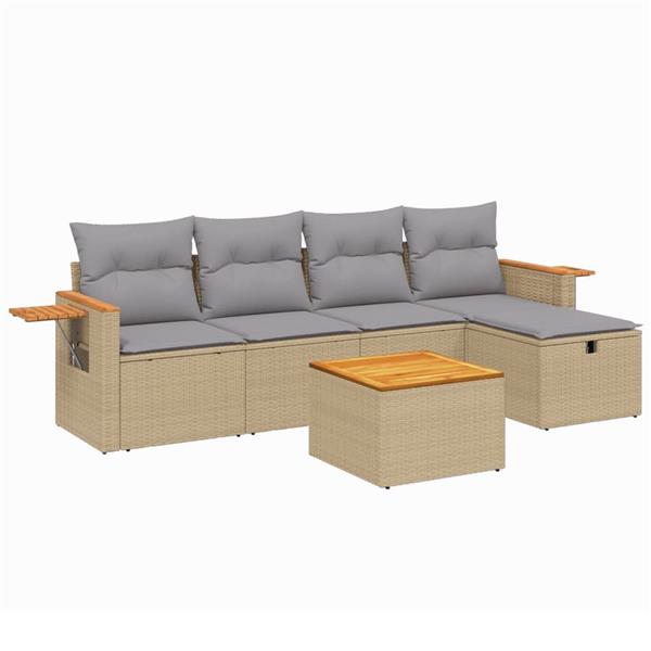 Grote foto vidaxl 6 delige loungeset met kussens poly rattan gemengd beige tuin en terras tuinmeubelen