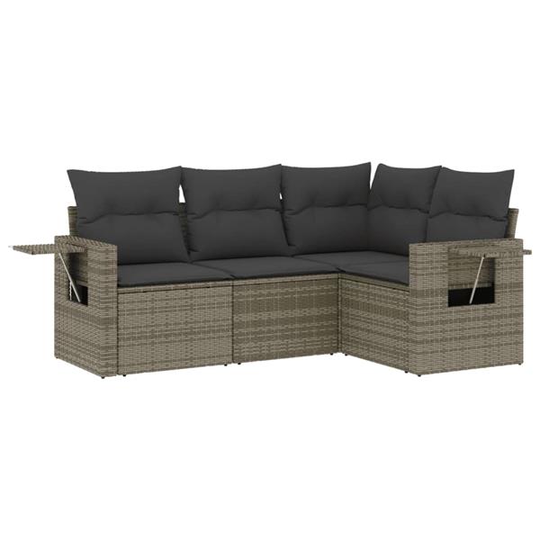 Grote foto vidaxl 4 delige loungeset met kussens poly rattan grijs tuin en terras tuinmeubelen