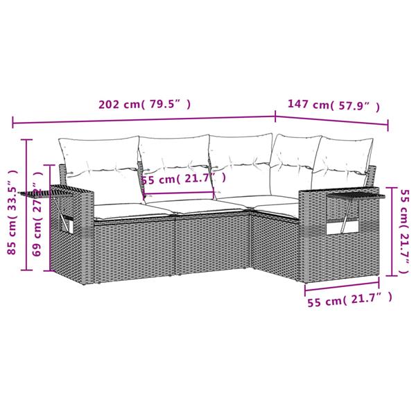 Grote foto vidaxl 4 delige loungeset met kussens poly rattan grijs tuin en terras tuinmeubelen