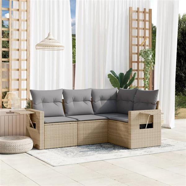 Grote foto vidaxl 4 delige loungeset met kussens poly rattan beige tuin en terras tuinmeubelen