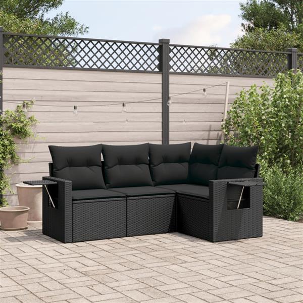 Grote foto vidaxl 4 delige loungeset met kussens poly rattan zwart tuin en terras tuinmeubelen