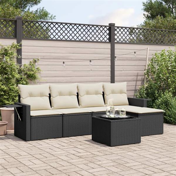 Grote foto vidaxl 6 delige loungeset met kussens poly rattan zwart tuin en terras tuinmeubelen