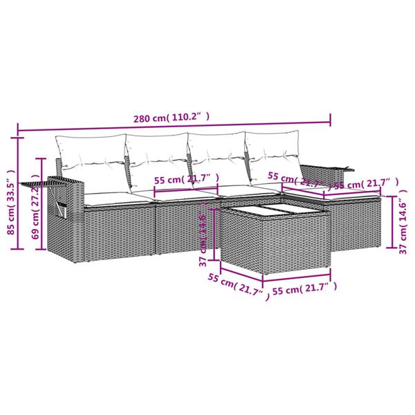 Grote foto vidaxl 6 delige loungeset met kussens poly rattan zwart tuin en terras tuinmeubelen