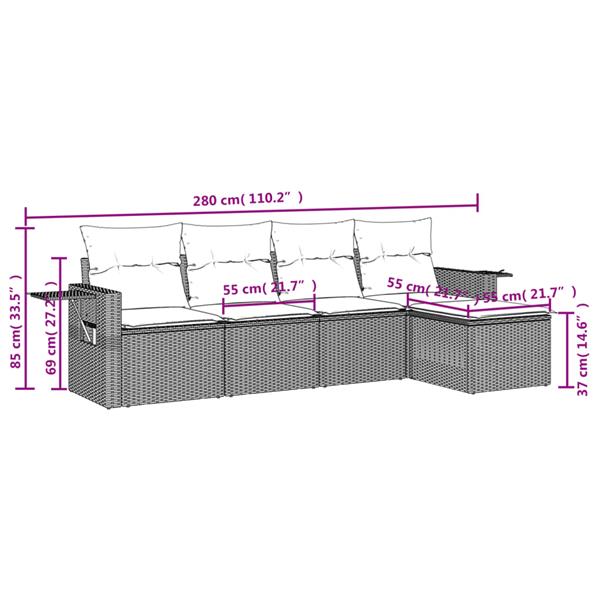 Grote foto vidaxl 5 delige loungeset met kussens poly rattan bruin tuin en terras tuinmeubelen