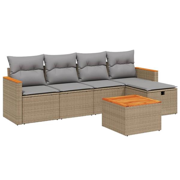 Grote foto vidaxl 6 delige loungeset met kussens poly rattan gemengd beige tuin en terras tuinmeubelen