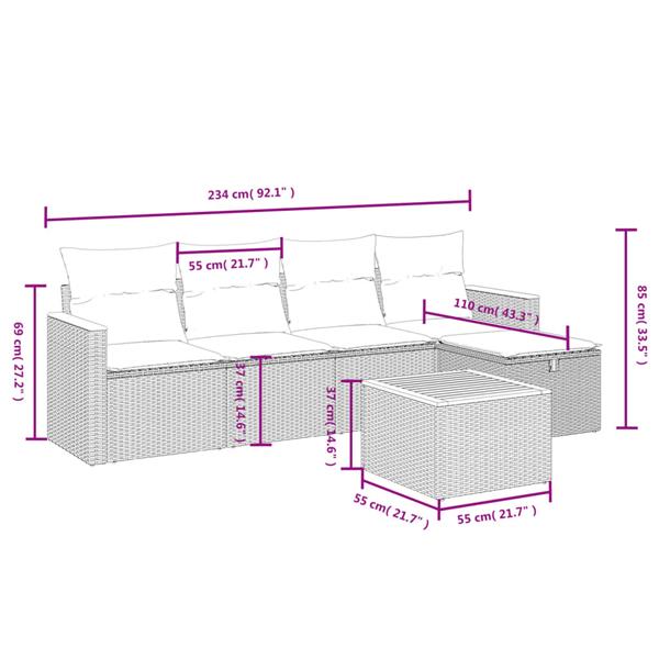 Grote foto vidaxl 6 delige loungeset met kussens poly rattan gemengd beige tuin en terras tuinmeubelen