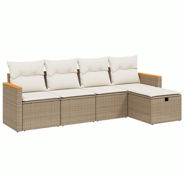 Grote foto vidaxl 5 delige loungeset met kussens poly rattan beige tuin en terras tuinmeubelen