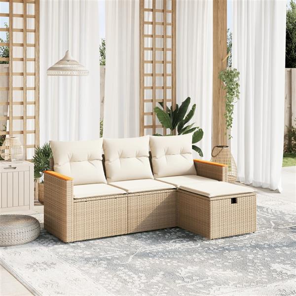 Grote foto vidaxl 4 delige loungeset met kussens poly rattan beige tuin en terras tuinmeubelen