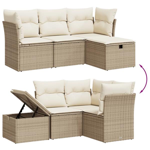 Grote foto vidaxl 4 delige loungeset met kussens poly rattan beige tuin en terras tuinmeubelen