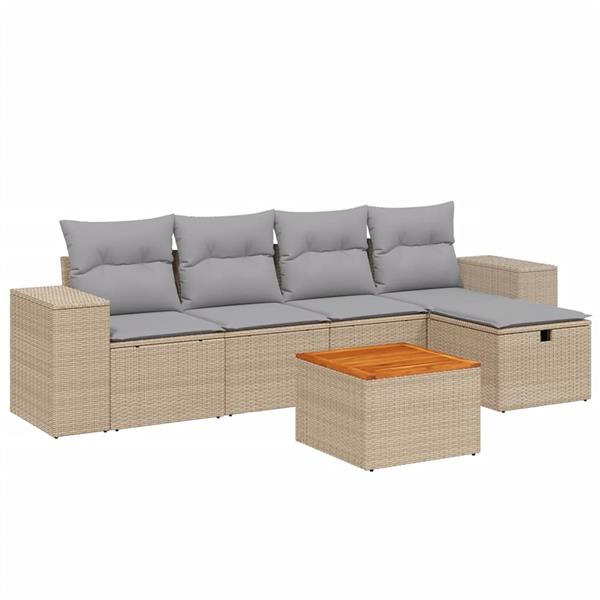 Grote foto vidaxl 6 delige loungeset met kussens poly rattan gemengd beige tuin en terras tuinmeubelen