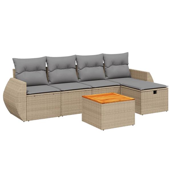 Grote foto vidaxl 6 delige loungeset met kussens poly rattan gemengd beige tuin en terras tuinmeubelen