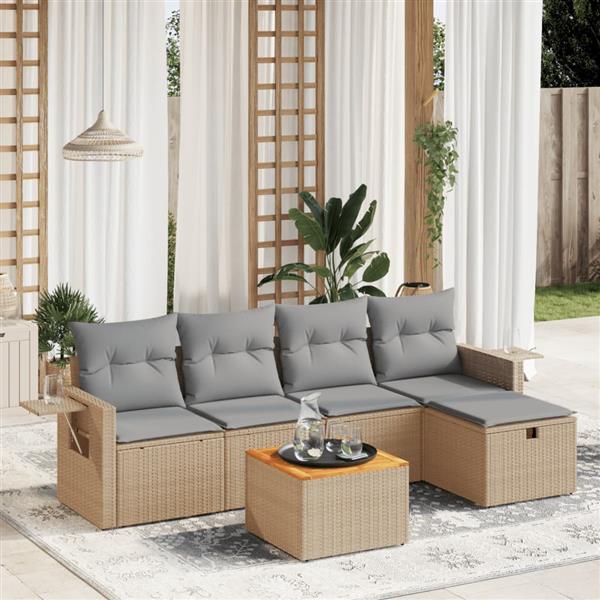 Grote foto vidaxl 6 delige loungeset met kussens poly rattan gemengd beige tuin en terras tuinmeubelen