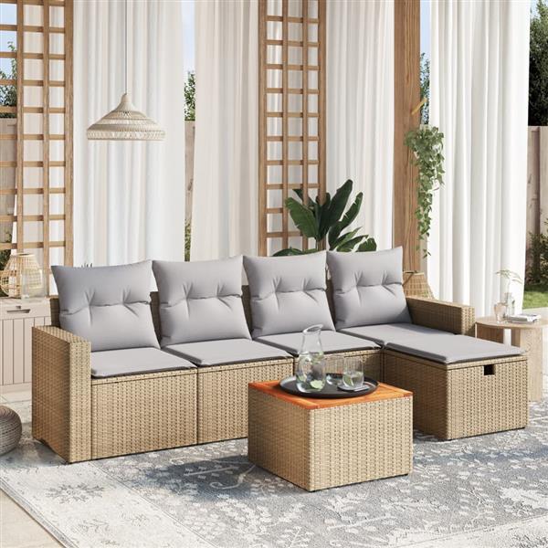 Grote foto vidaxl 6 delige loungeset met kussens poly rattan gemengd beige tuin en terras tuinmeubelen