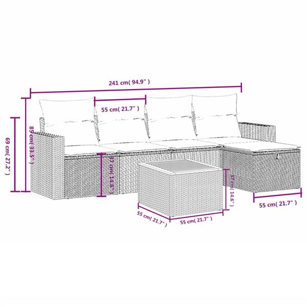 Grote foto vidaxl 6 delige loungeset met kussens poly rattan gemengd beige tuin en terras tuinmeubelen