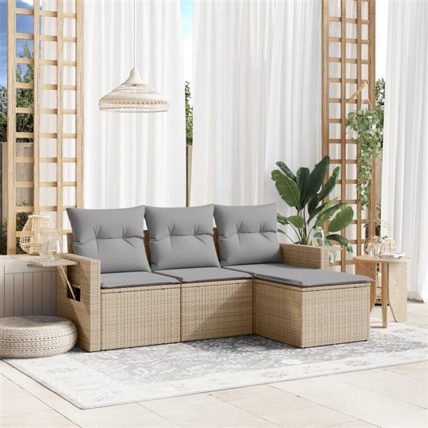 Grote foto vidaxl 4 delige loungeset met kussens poly rattan beige tuin en terras tuinmeubelen