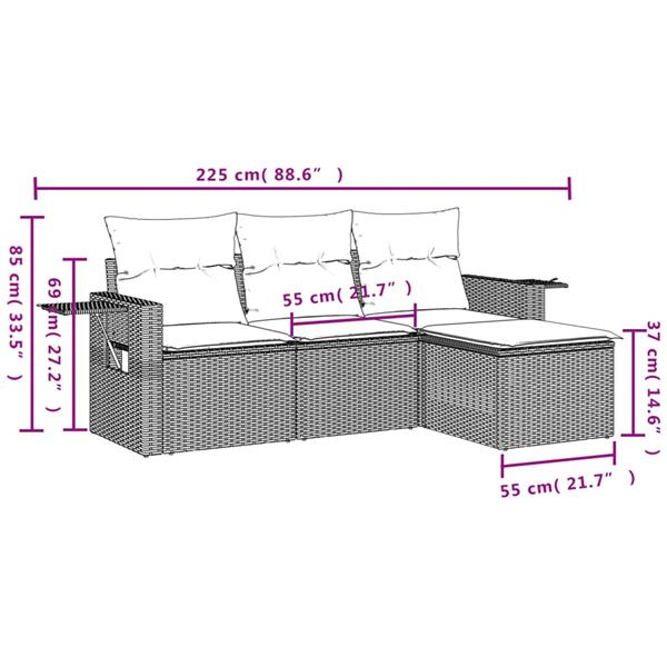 Grote foto vidaxl 4 delige loungeset met kussens poly rattan zwart tuin en terras tuinmeubelen