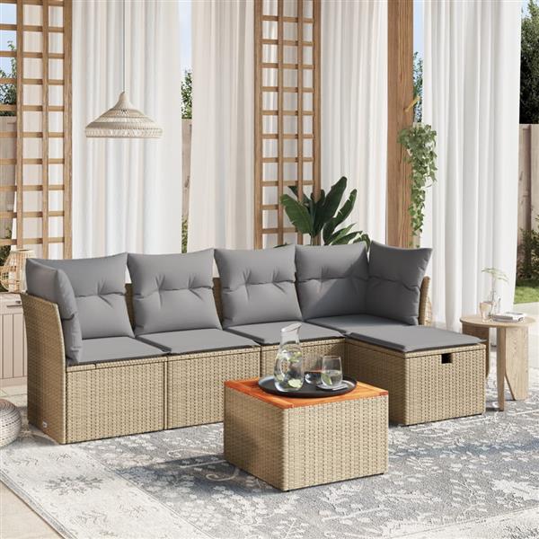 Grote foto vidaxl 6 delige loungeset met kussens poly rattan gemengd beige tuin en terras tuinmeubelen