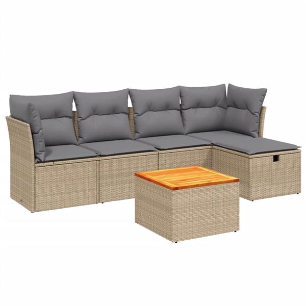 Grote foto vidaxl 6 delige loungeset met kussens poly rattan gemengd beige tuin en terras tuinmeubelen