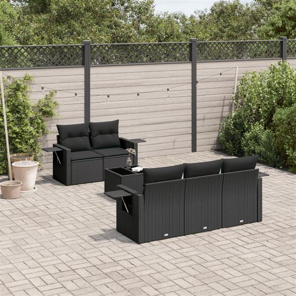 Grote foto vidaxl 6 delige loungeset met kussens poly rattan zwart tuin en terras tuinmeubelen