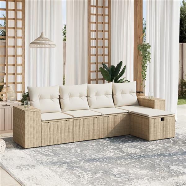 Grote foto vidaxl 5 delige loungeset met kussens poly rattan beige tuin en terras tuinmeubelen