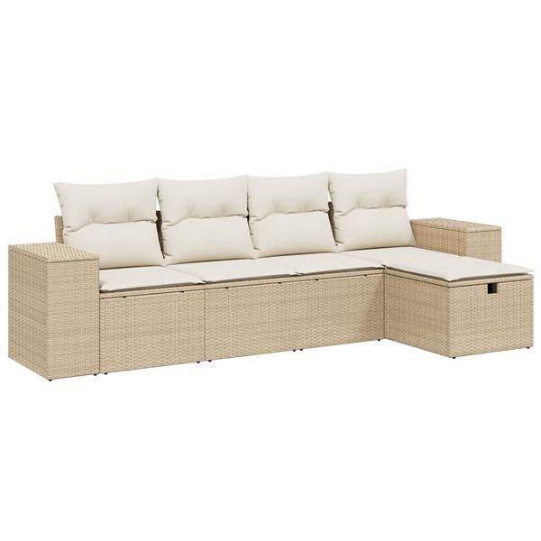 Grote foto vidaxl 5 delige loungeset met kussens poly rattan beige tuin en terras tuinmeubelen