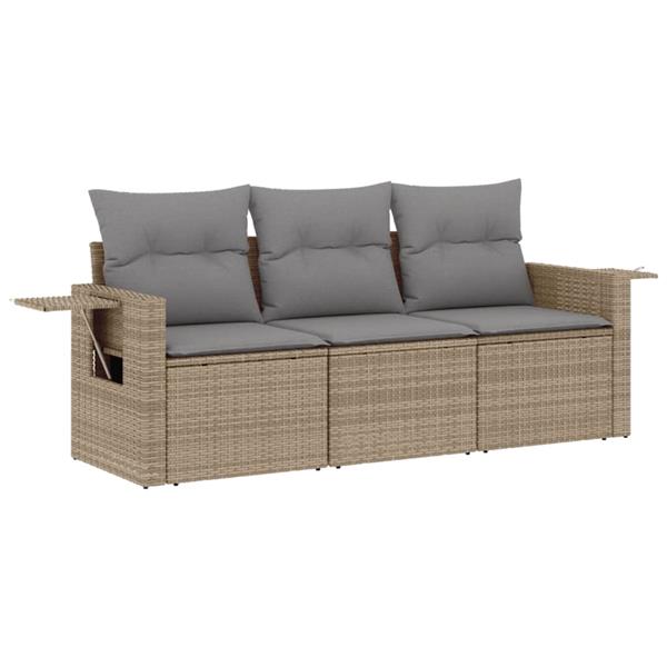 Grote foto vidaxl 3 delige loungeset met kussens poly rattan beige tuin en terras tuinmeubelen