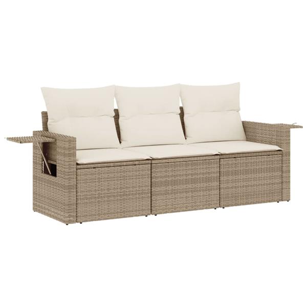 Grote foto vidaxl 3 delige loungeset met kussens poly rattan beige tuin en terras tuinmeubelen