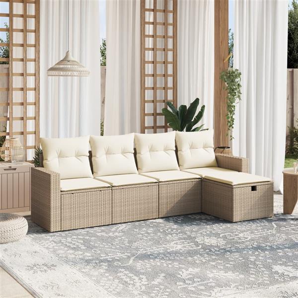 Grote foto vidaxl 5 delige loungeset met kussens poly rattan beige tuin en terras tuinmeubelen