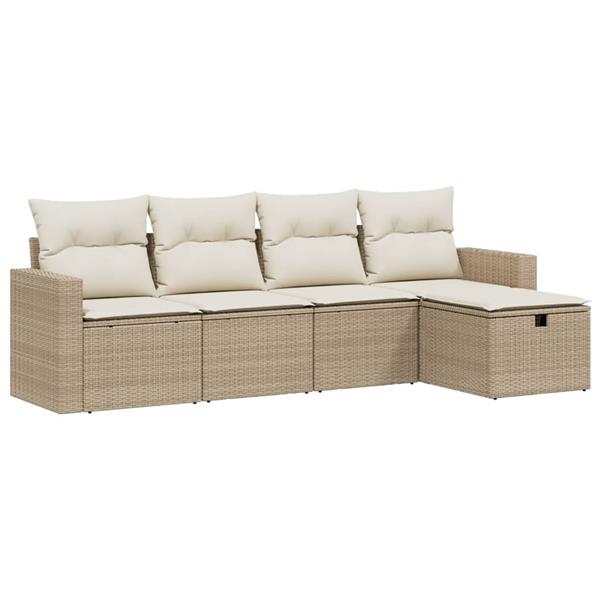 Grote foto vidaxl 5 delige loungeset met kussens poly rattan beige tuin en terras tuinmeubelen