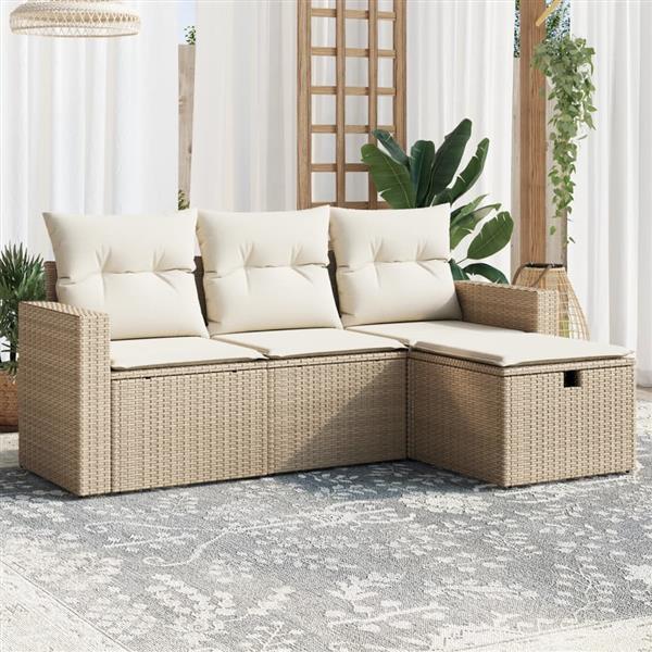 Grote foto vidaxl 4 delige loungeset met kussens poly rattan beige tuin en terras tuinmeubelen