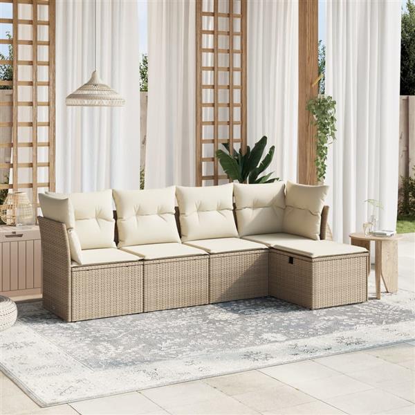 Grote foto vidaxl 5 delige loungeset met kussens poly rattan beige tuin en terras tuinmeubelen