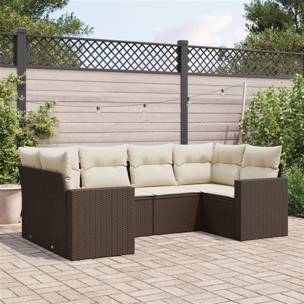 Grote foto vidaxl 6 delige loungeset met kussens poly rattan bruin tuin en terras tuinmeubelen