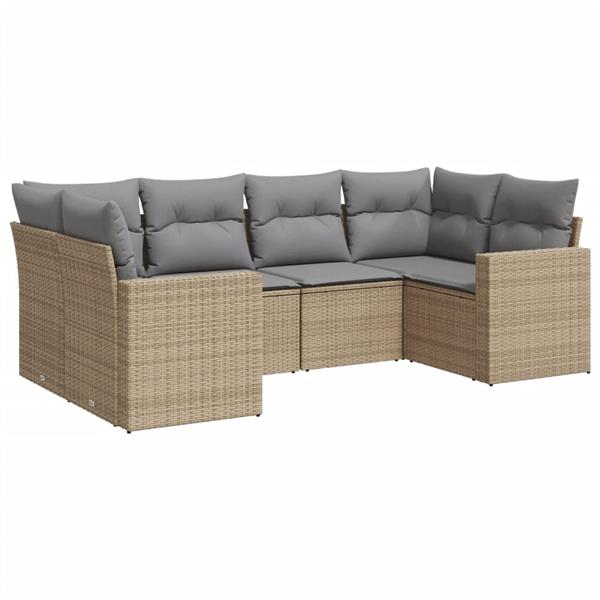 Grote foto vidaxl 6 delige loungeset met kussens poly rattan beige tuin en terras tuinmeubelen