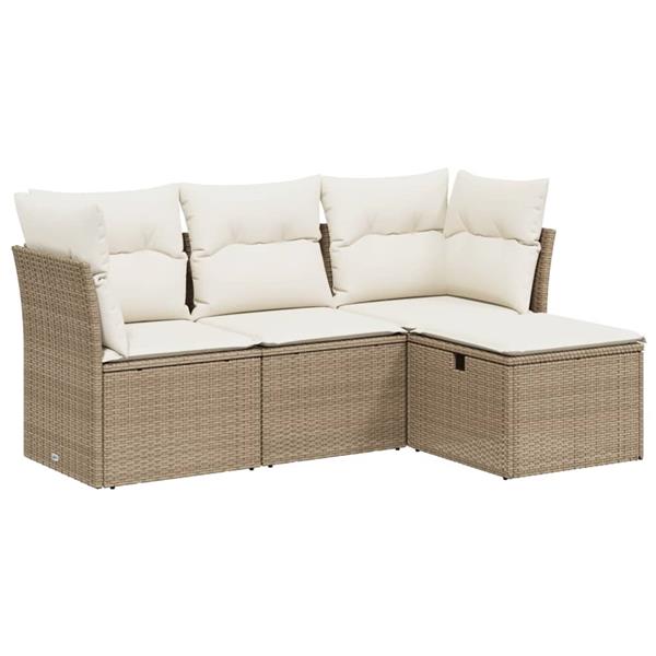 Grote foto vidaxl 4 delige loungeset met kussens poly rattan beige tuin en terras tuinmeubelen