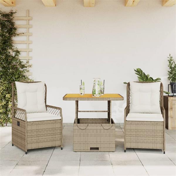 Grote foto vidaxl 3 delige tuinset met kussens poly rattan beige tuin en terras tuinmeubelen