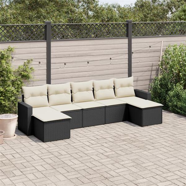 Grote foto vidaxl 7 delige loungeset met kussens poly rattan zwart tuin en terras tuinmeubelen