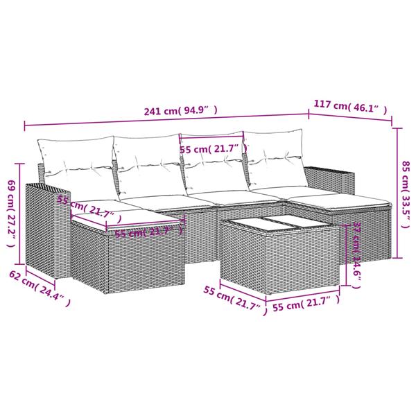 Grote foto vidaxl 7 delige loungeset met kussens poly rattan zwart tuin en terras tuinmeubelen