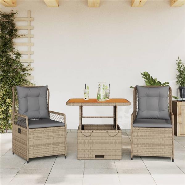 Grote foto vidaxl 3 delige tuinset met kussens poly rattan beige tuin en terras tuinmeubelen