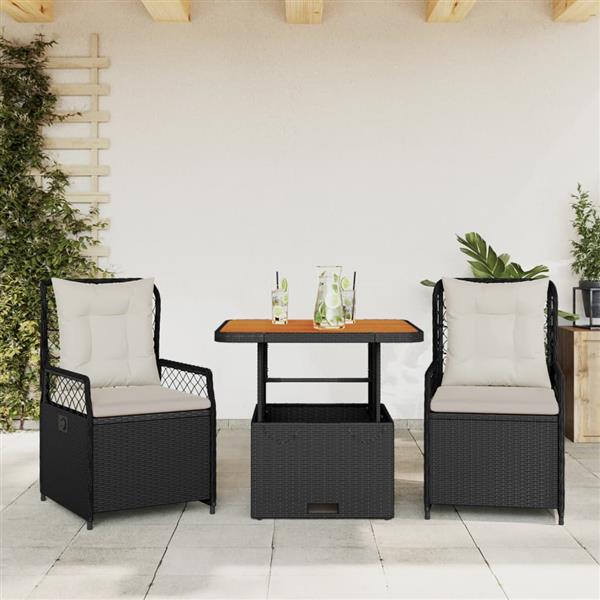 Grote foto vidaxl 3 delige tuinset met kussens poly rattan zwart tuin en terras tuinmeubelen