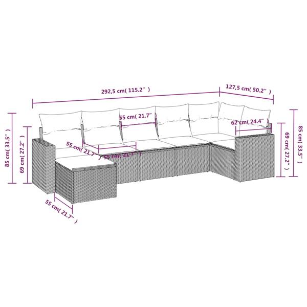 Grote foto vidaxl 7 delige loungeset met kussens poly rattan zwart tuin en terras tuinmeubelen