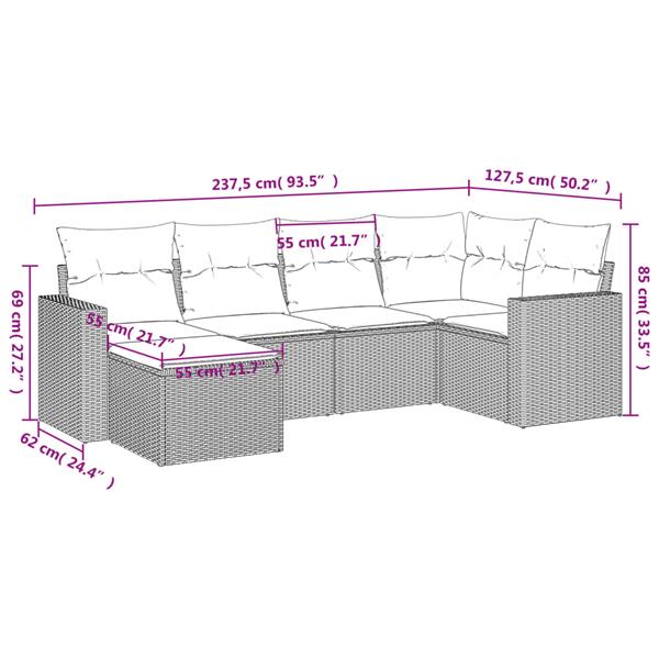 Grote foto vidaxl 6 delige loungeset met kussens poly rattan bruin tuin en terras tuinmeubelen