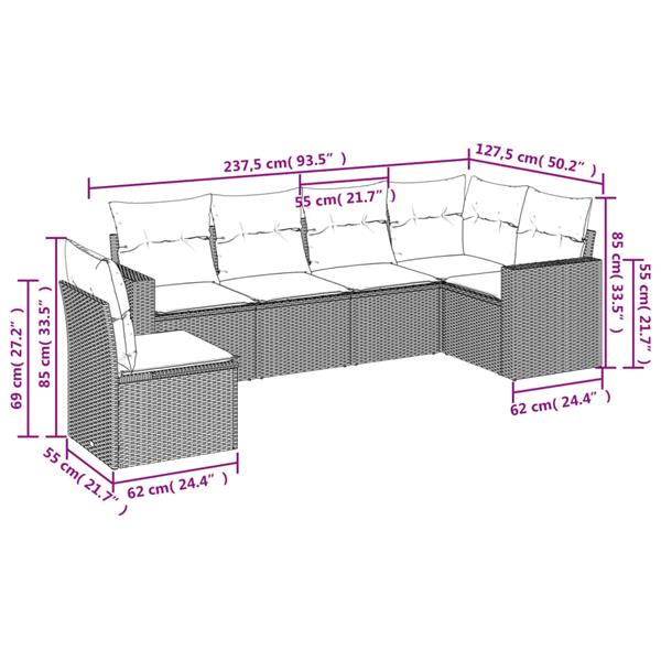 Grote foto vidaxl 6 delige loungeset met kussens poly rattan lichtgrijs tuin en terras tuinmeubelen