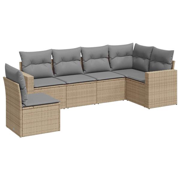 Grote foto vidaxl 6 delige loungeset met kussens poly rattan beige tuin en terras tuinmeubelen