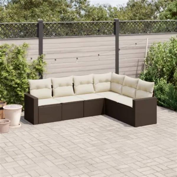 Grote foto vidaxl 6 delige loungeset met kussens poly rattan bruin tuin en terras tuinmeubelen