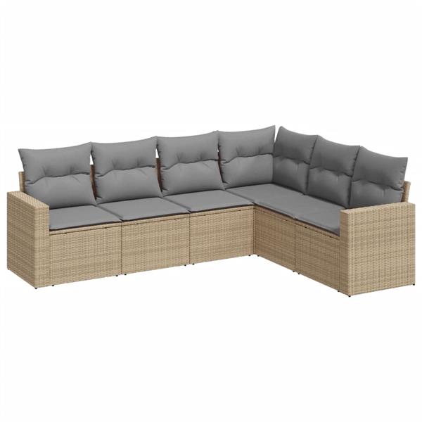 Grote foto vidaxl 6 delige loungeset met kussens poly rattan beige tuin en terras tuinmeubelen