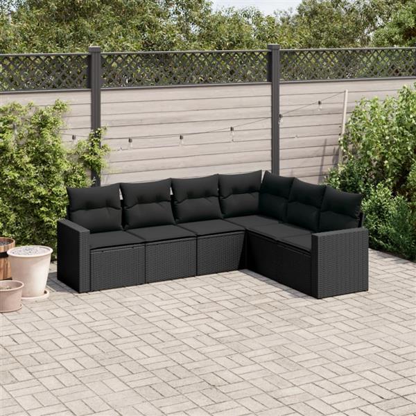 Grote foto vidaxl 6 delige loungeset met kussens poly rattan zwart tuin en terras tuinmeubelen